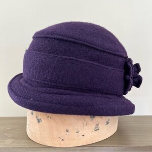 Women's Purple Wool Cloche Hat with Floral Trim